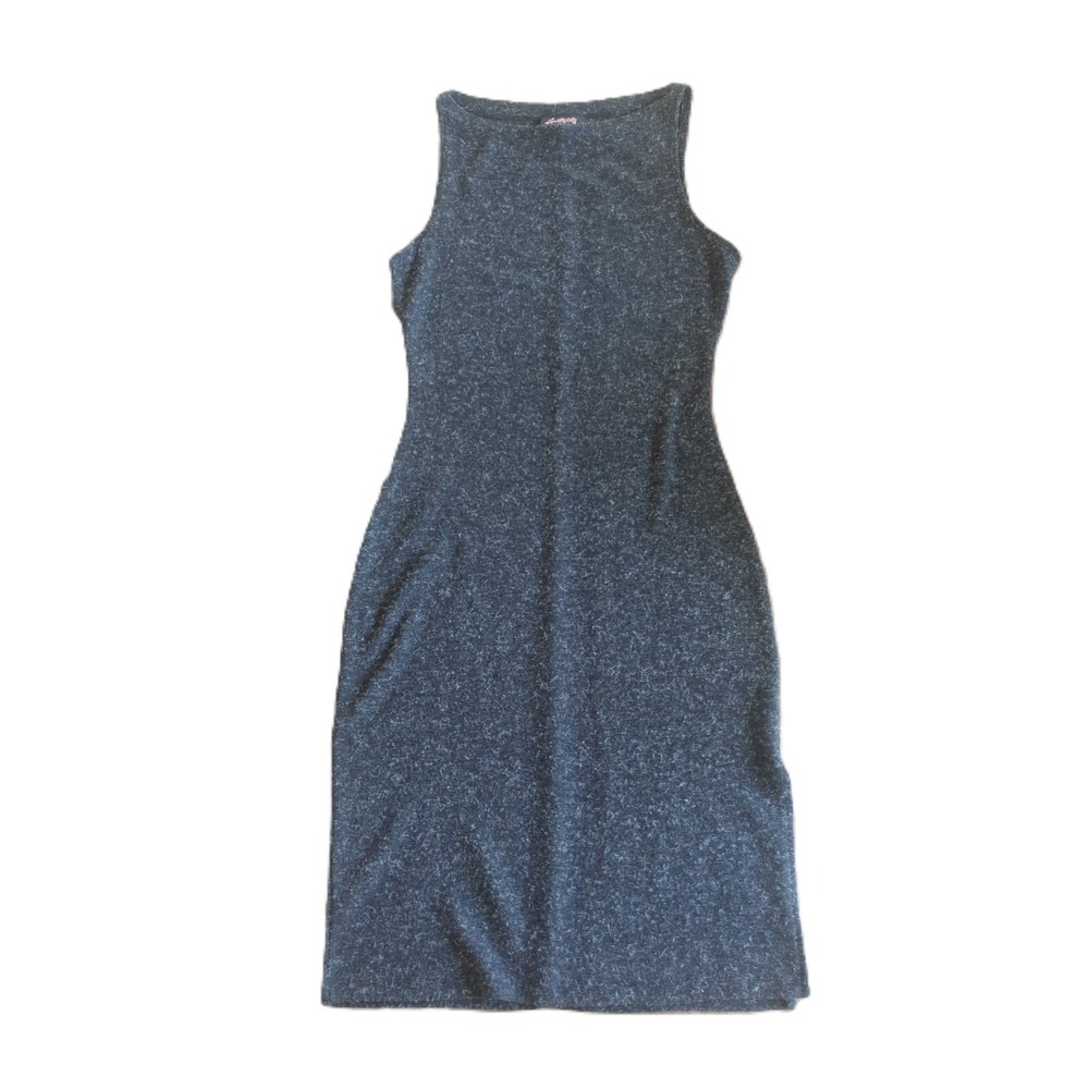 Vintage 90s Dress Womens Medium Gray Fuzzy Textured Knit Stretch Tank Grunge Y2K